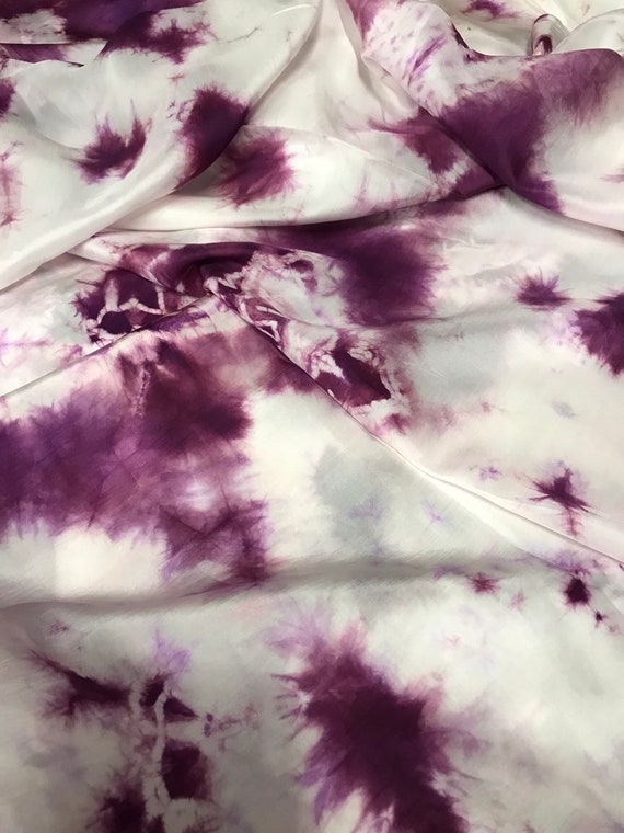 Pure MULBERRY Silk Fabric TIE DYE Effect by Yard Purple White Etsy
