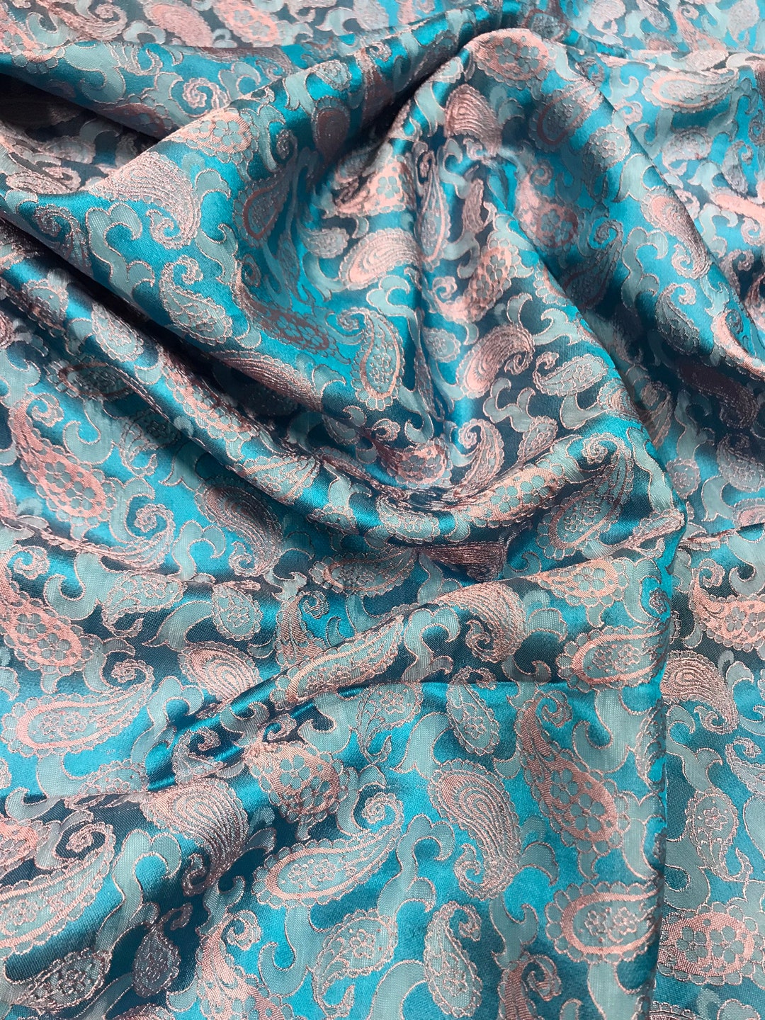 PURE MULBERRY SILK Fabric by the Yard Turquoise Paisley Etsy