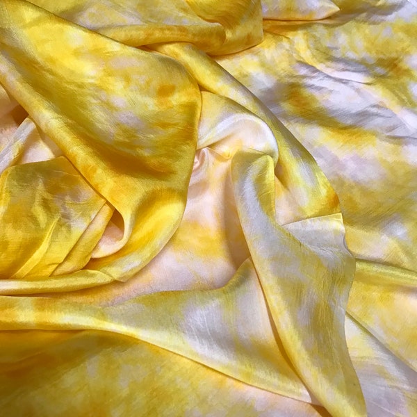 Pure MULBERRY Silk Fabric TIE DYE Effect By Yard Yellow White Unique Pattern Lightweight Smooth Textile Prom Event Dress Skirt Scarf Making