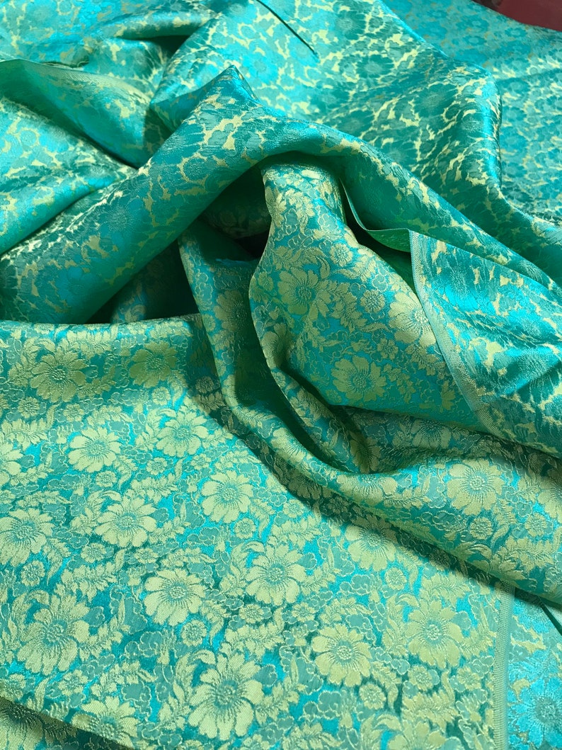 Green Floral Fabric by Yard PURE MULBERRY SILK Statement Etsy