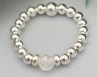 Sterling Silver June Birthstone Ring, Natural Moonstone Beaded Ring