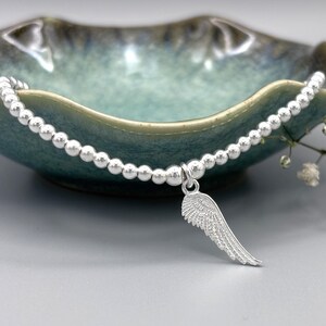 Sterling Silver Angel Wing Bracelet, Beaded Stacking Jewellery, Memorial Bracelet image 2