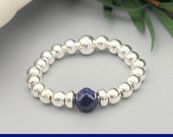 Sterling Silver Stretch Ring,  Sapphire September Birthstone Jewellery