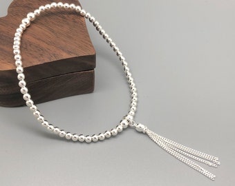 Sterling Silver Tassel Bracelet, Tassel Charm Stacking Bracelet for Women, Stretch, Dainty, Tassel Jewellery