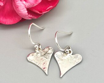 Sterling Silver Hammered Heart Earrings