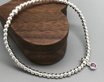 Bracelet de perles en argent sterling avec pierre de naissance de juin avec breloque Swarovski, alexandrite, cadeau d'anniversaire