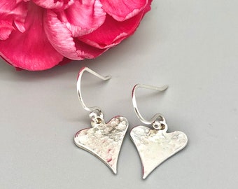 Sterling Silver Hammered Heart Earring Findings - French Hook Ear Wires For Jewelry Making