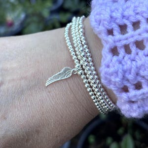 Sterling Silver Angel Wing Bracelet, Beaded Stacking Jewellery, Memorial Bracelet image 9