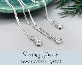 April Birthstone Necklace, Sterling Silver Swarovski Crystal, Birthday Gift for Her, Minimalist Jewellery