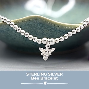 Sterling Silver Bee Bracelet, Stretch Stacking Charm Bracelet