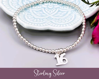 Sterling Silver 16th Birthday Bracelet, CZ Accent, Sweet Sixteen Gift