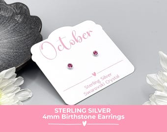 Swarovski Rose Birthstone Stud Earrings, October Birthday Gift, Sterling Silver Pink Crystal Studs