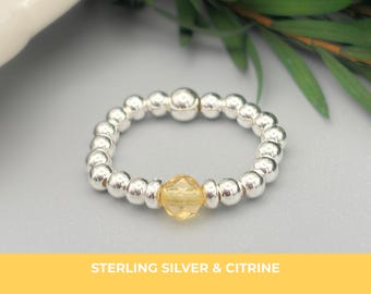 Sterling Silver November Birthstone Ring,  Citrine Birthstone Jewellery
