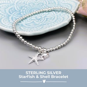 Sterling Silver Starfish & Shell Charm Bracelet, Summer Holiday, Beach Jewellery