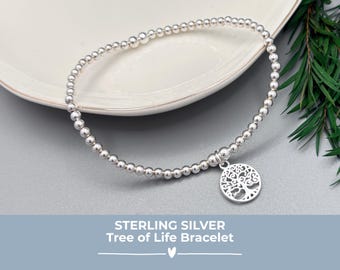 Sterling Silver Tree of Life Beaded Bracelet: Boho Stacking Jewellery