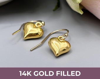 14k Gold Filled Heart Earrings, Gold Vermeil Charm
