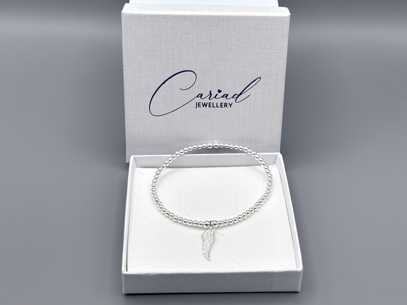 Sterling Silver Angel Wing Bracelet, Beaded Stacking Jewellery, Memorial Bracelet image 8