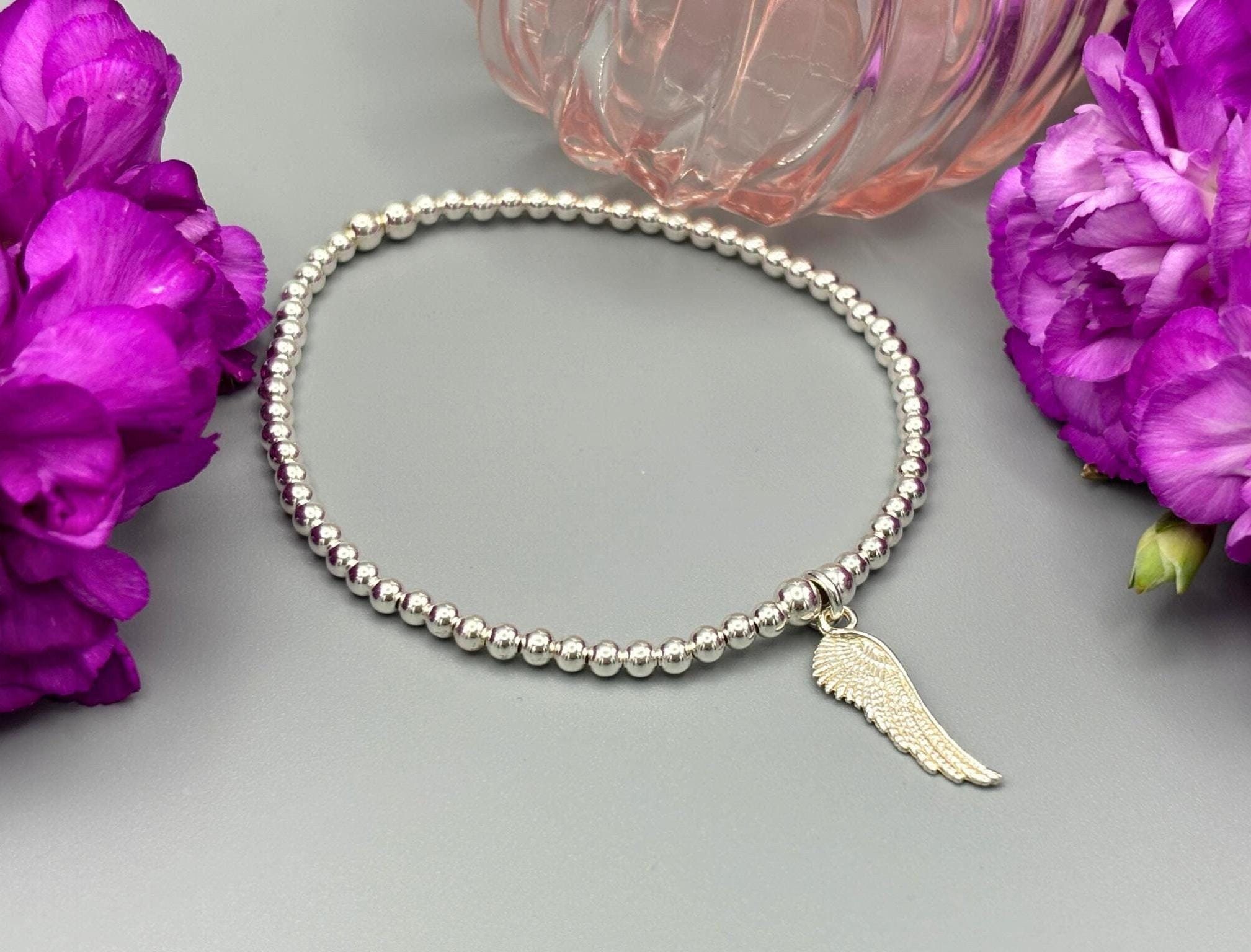 Sterling Silver Angel Wing Bracelet, Angel Wing Charm Bracelet