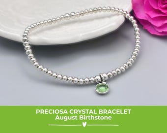 Silver August Birthstone Bracelet: Peridot Preciosa Crystal Charm