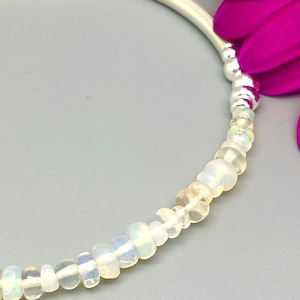 Sterling Silver Ethiopian Opal Slider Bracelet: Adjustable October Birthstone Jewellery