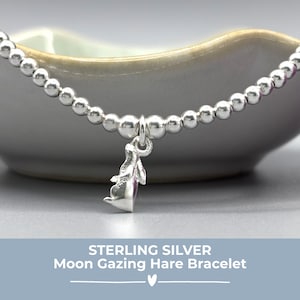 Moon Gazing Hare Bracelet in Sterling Silver, Woodland Animal Jewellery, Meaningful Gift for Her