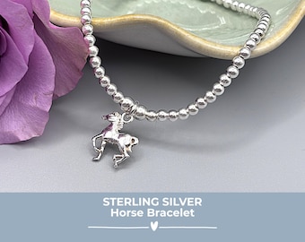 Sterling Silver Horse Charm Bracelet: Minimalist Stacking Jewellery