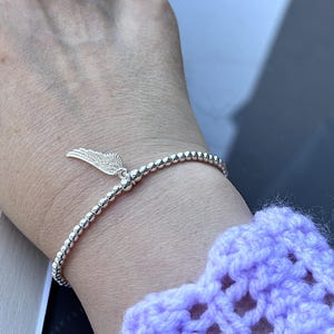 Sterling Silver Angel Wing Bracelet, Beaded Stacking Jewellery, Memorial Bracelet image 3