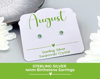 Sterling Silver August Birthstone Earrings, Peridot Green Swarovski Crystal Studs