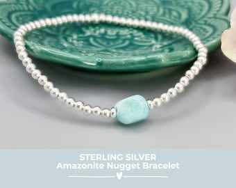 Sterling Silver Amazonite Bracelet: Peacemaker Stone Nugget Jewellery