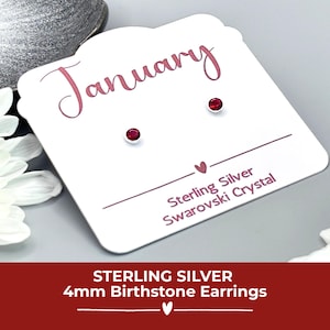 Sterling Silver January Birthstone Earrings, Garnet Red Swarovski Crystal Studs