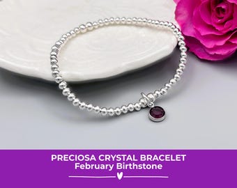 Silver February Birthstone Bracelet: Amethyst Preciosa Crystal Charm