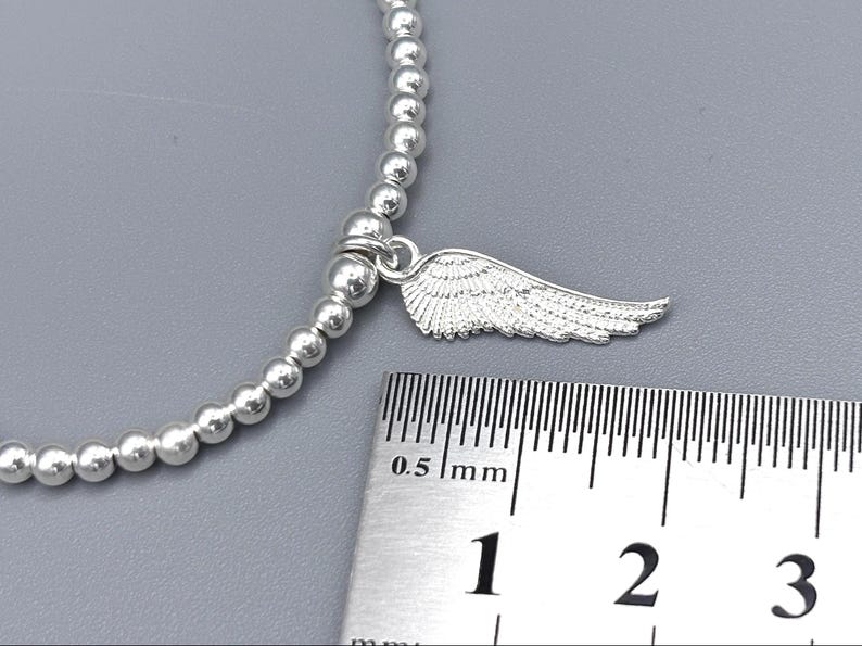 Sterling Silver Angel Wing Bracelet, Beaded Stacking Jewellery, Memorial Bracelet image 5