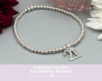 Sterling Silver 21st Birthday Charm Bracelet: CZ Accent, Stacking Bracelet