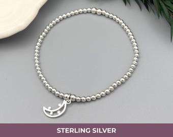 Sterling Silver Moon and Stars Bracelet, Celestial Gift for Her