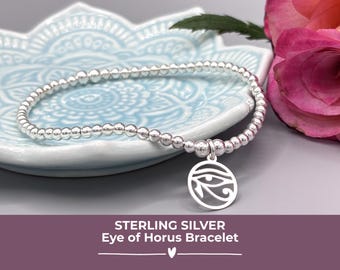 Sterling Silver Eye of Horus Charm Bracelet, Protection Jewellery,