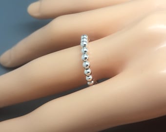 Sterling Silver Beaded Stretch Ring | Stacking Rings | Plain Bead Ring