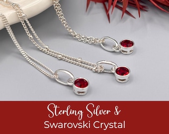January Birthstone Necklace, Sterling Silver Garnet Swarovski Crystal, Birthday Gift for Her, Minimalist Jewellery