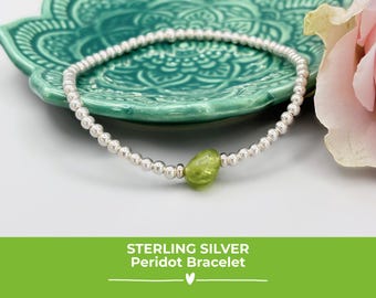 Sterling Silver Peridot Nugget Bracelet, August Birthstone Birthday Gift