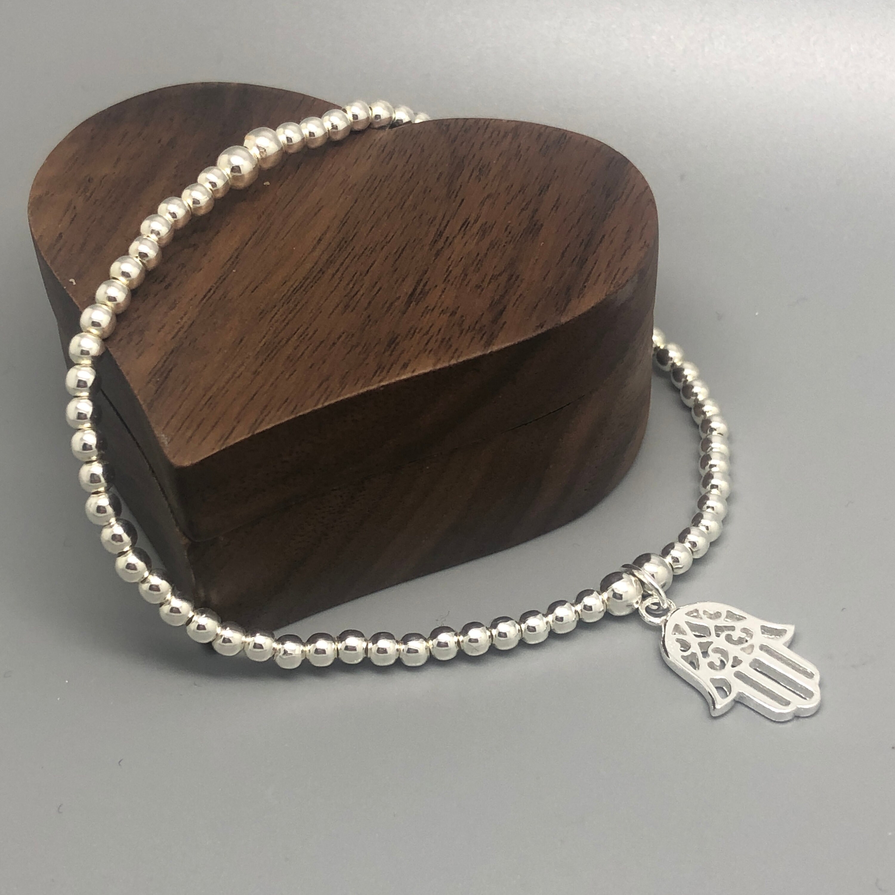 Sterling Silver Hamsa Bracelet Silver Hamsa Charm Beaded Etsy