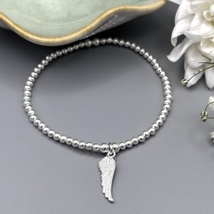Sterling Silver Angel Wing Bracelet, Beaded Stacking Jewellery, Memorial Bracelet image 4