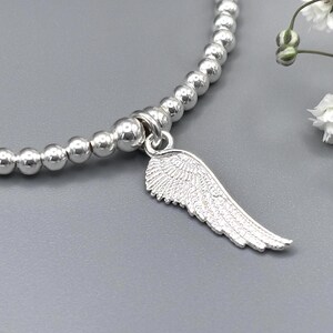 Sterling Silver Angel Wing Bracelet, Beaded Stacking Jewellery, Memorial Bracelet image 6