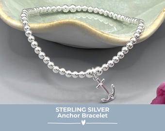 Sterling Silver Anchor Charm Bracelet, Hope & Stability, Nautical Jewellery