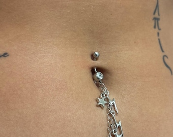 Lightning & Stars Silver Belly Button Ring