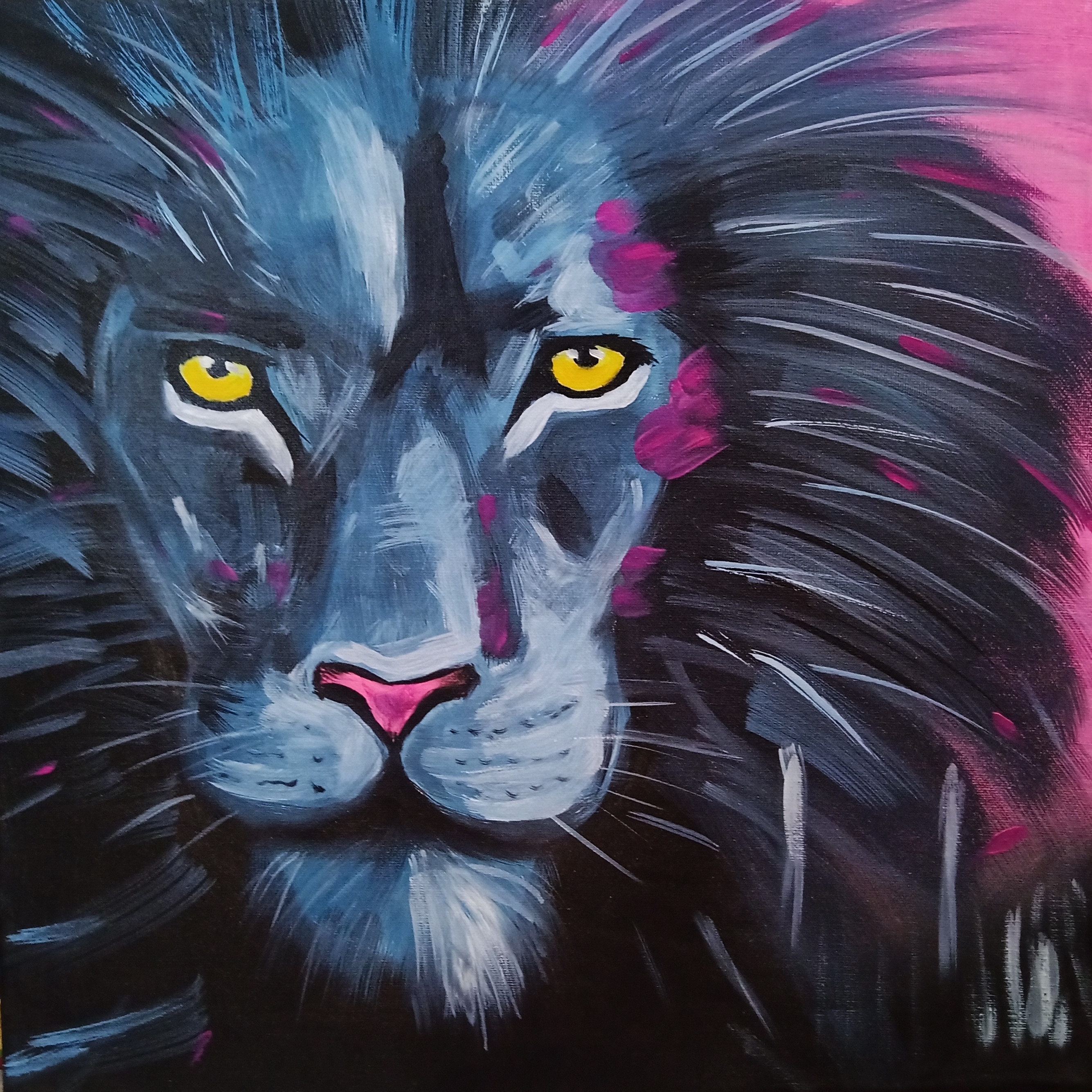 Pop art lion Painting Stretched canvas Abstract Blue Lion Etsy