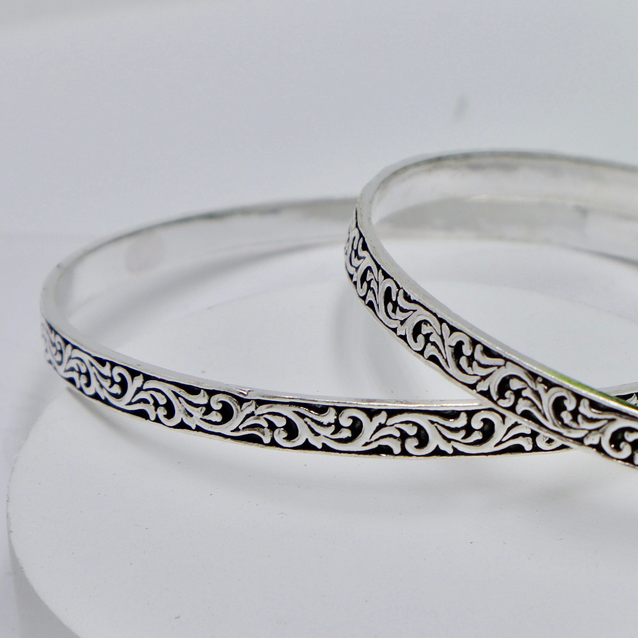 925 Pure Sterling Silver Handmade Oxidised Silver Bangles Set for