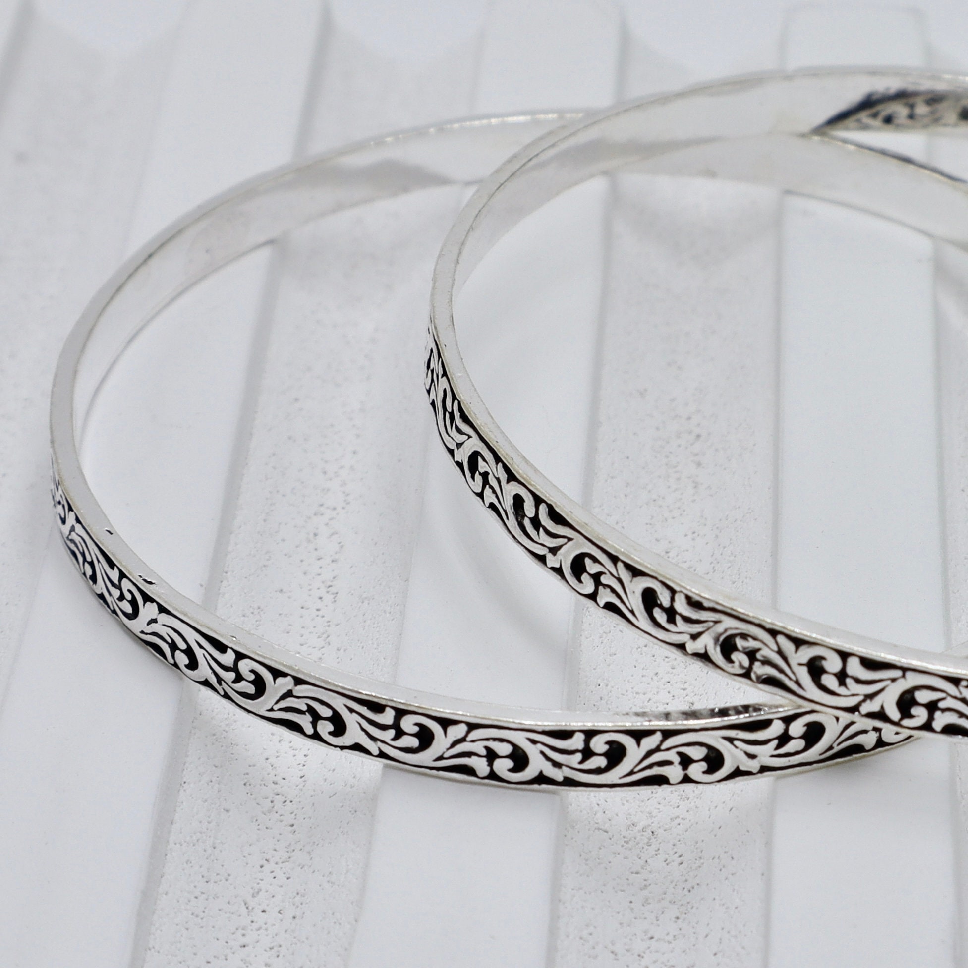 925 Pure Sterling Silver Handmade Oxidised Silver Bangles Set for