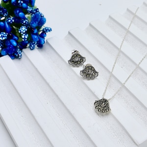 Conjunto de brincos e colar de prata 925 para mulheres, joias de dama de honra, brincos e colar, conjunto de colar de marcasite, presente para ela