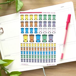 Bullet Journal Planer Sticker - Sticker Set mit Kawaii Mülltonnen, Kalender-Aufkleber ideal zum Planen und Dekorieren deines Kalenders