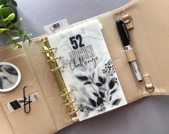 52-Week Savings Challenge A6 for Budget Binder, budget envelopes for saving with overview and bookmark, incl. zippered envelope for coins