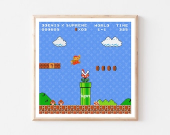 Super Mario Bros LV Louis Vuitton Supreme Blue Poster Print 